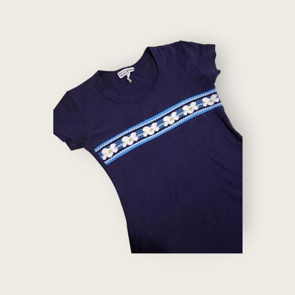 Vintage 90s Double Fault blue floral graphic crewneck t-shirt mini dress Size S - Picture 3 of 4